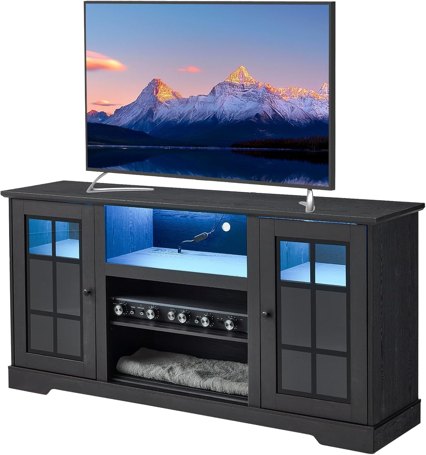 Solid Wood TV Stand for 65 Inch TV, Modern TV Console with RGB LED ...