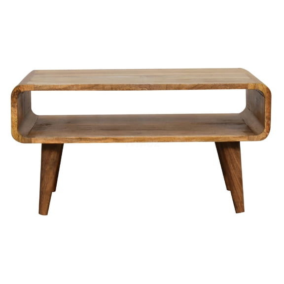 Solid Wood TV Stand with Oak Finish, Open Shelf Media Console for Living Room
