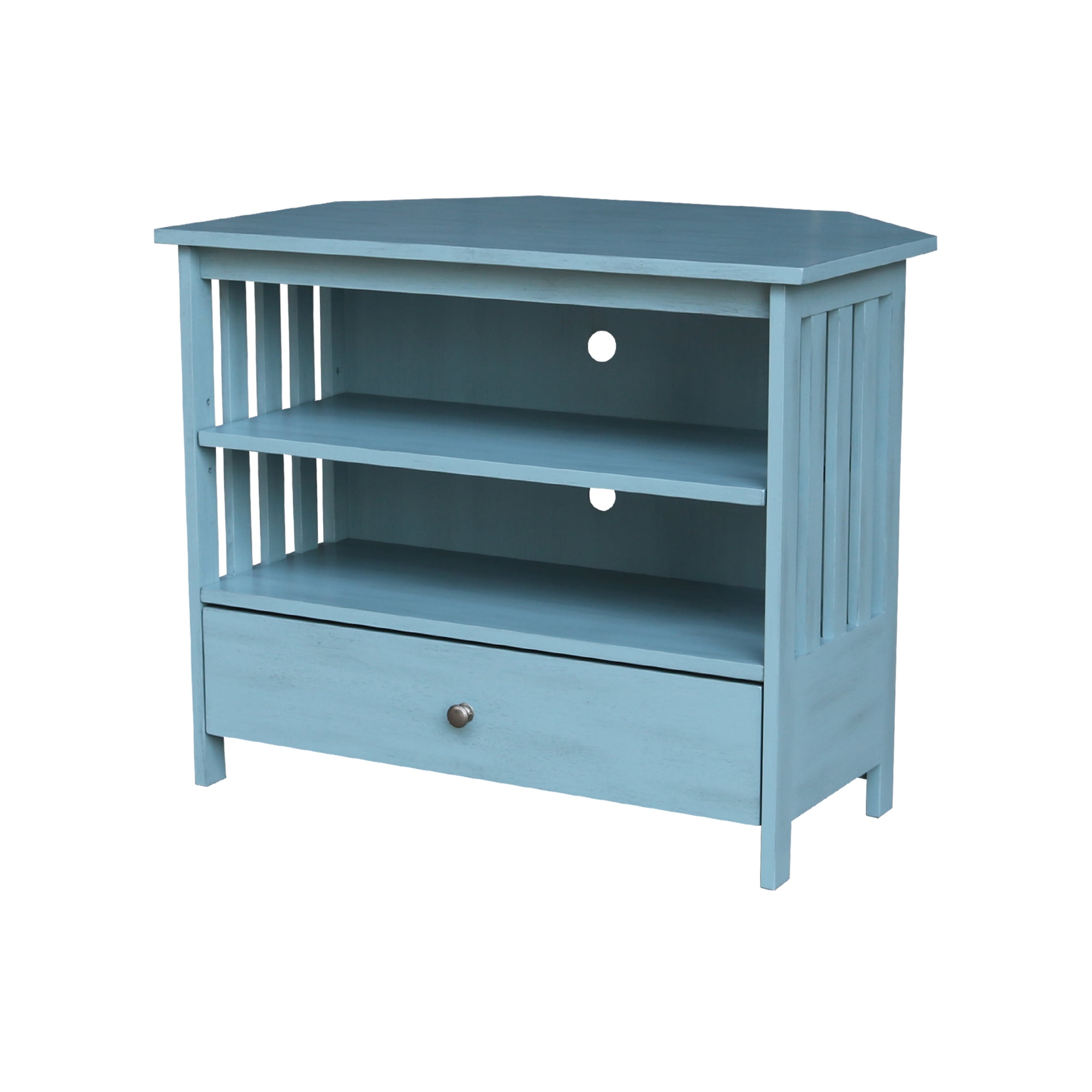 Ocean Blue Solid Parawood Corner TV Stand with Cabinet
