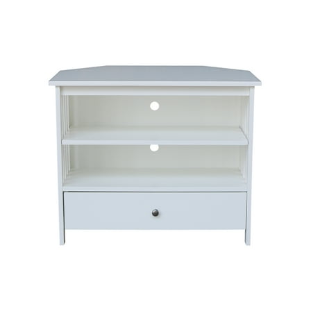 Solid Wood  TV Stand with Shelves and Drawer in White  - 28.9" Height
