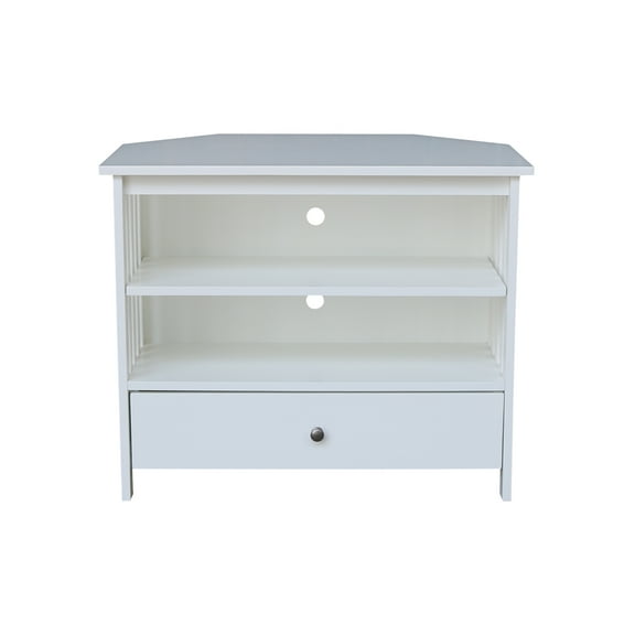 Solid Wood TV Stand with Shelves and Drawer in White - 28.9" Height