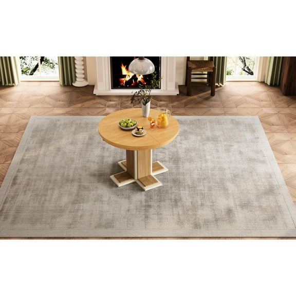 Solid Wood Table, 42''-58'' Extendable, Retro Eminence, Double Layer, Natural Wash For Dining Room & Kitchen Taste,