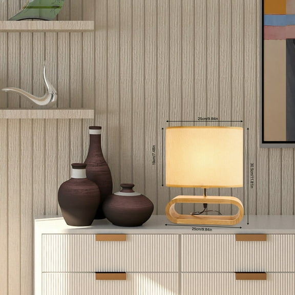 Solid Wood Table Lamp with Linen Shade, E26 Bulb Compatible, 9.84x12in, Modern Style for Study Room, Cafe, Bedside Lighting