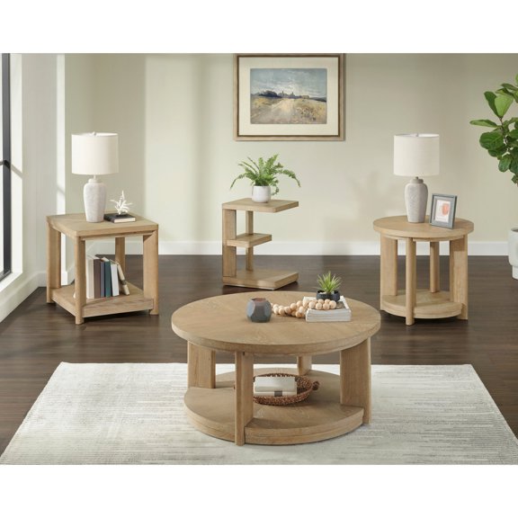 Solid Wood Tan Round Table Accent / Quick Setup for Home Personality