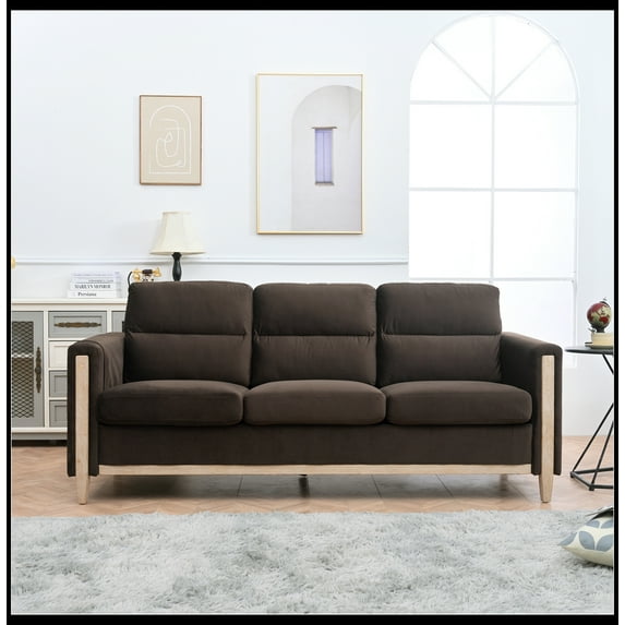 Solid Wood Three-Seater Sofa - Soft Cushions, 79.5" Sofa Couch for Living Room