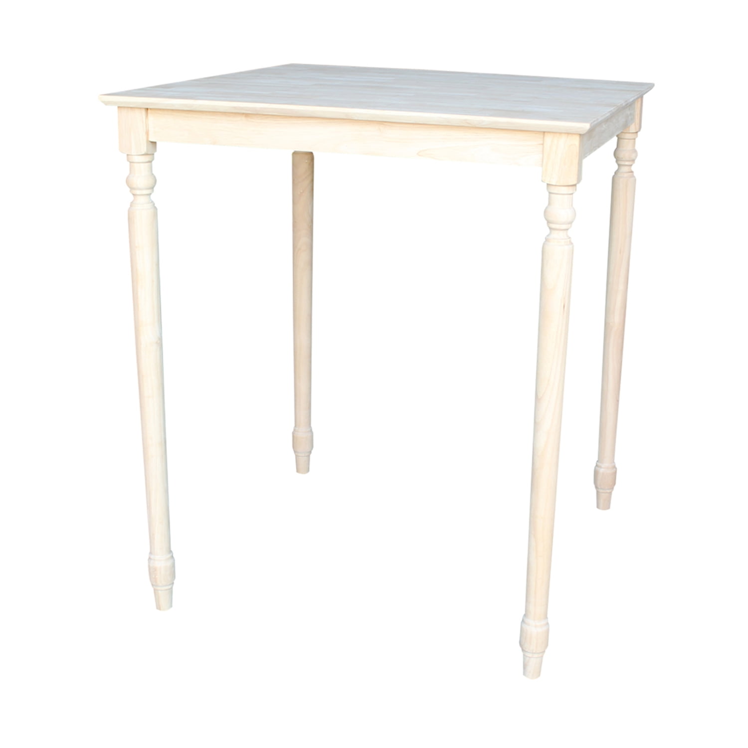 Rustic Farmhouse 36" Square Unfinished Rubberwood Bar Table