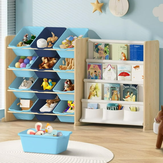 Solid Wood Toy Organizer with Bins