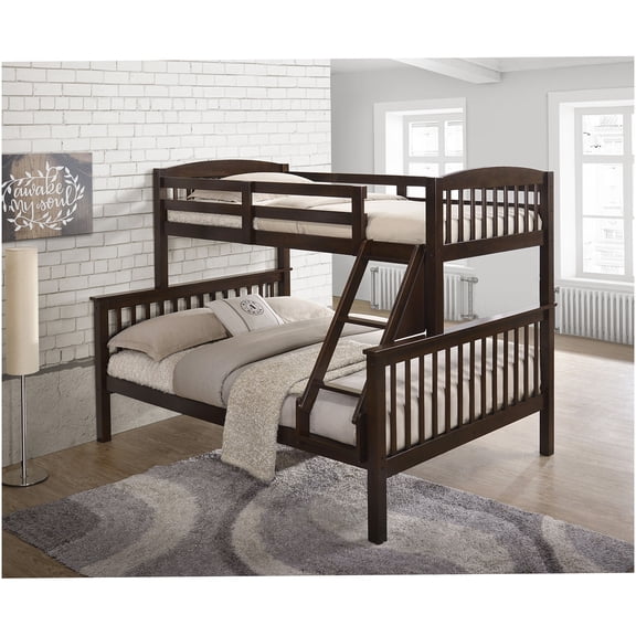 Solid Wood Twin Bunk Bed with Angled Ladder, Space Saving Cherry Finish Loft Bed Frame