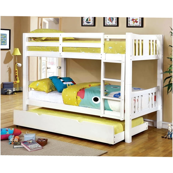 Solid Wood Twin Bunk Bed with Attached Ladder, Lock-Joint Rails, No Box Spring Needed, White Finish