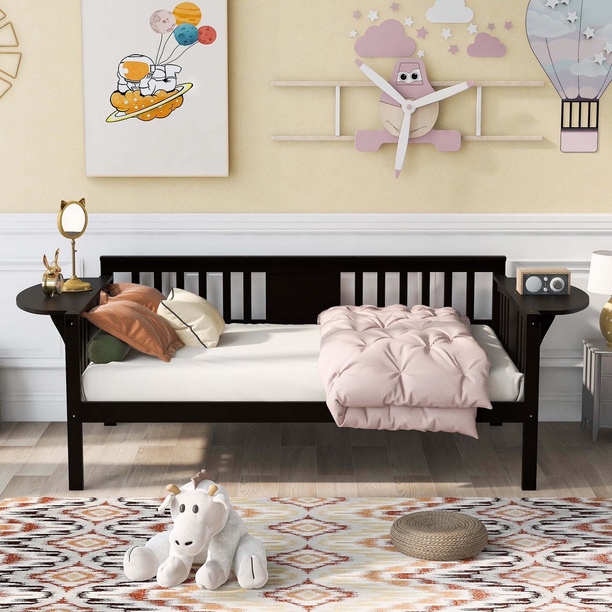 Solid Wood Twin Daybed, Modern Twin Size Daybed with Rails, Headboard & Footboard, Home Sofa Bed