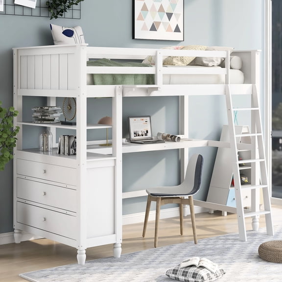 Solid Wood Twin Loft Bed In White - Provide A Comfortable Sleeping Area With Extra Storage Options Customize Your Bedroom Space
