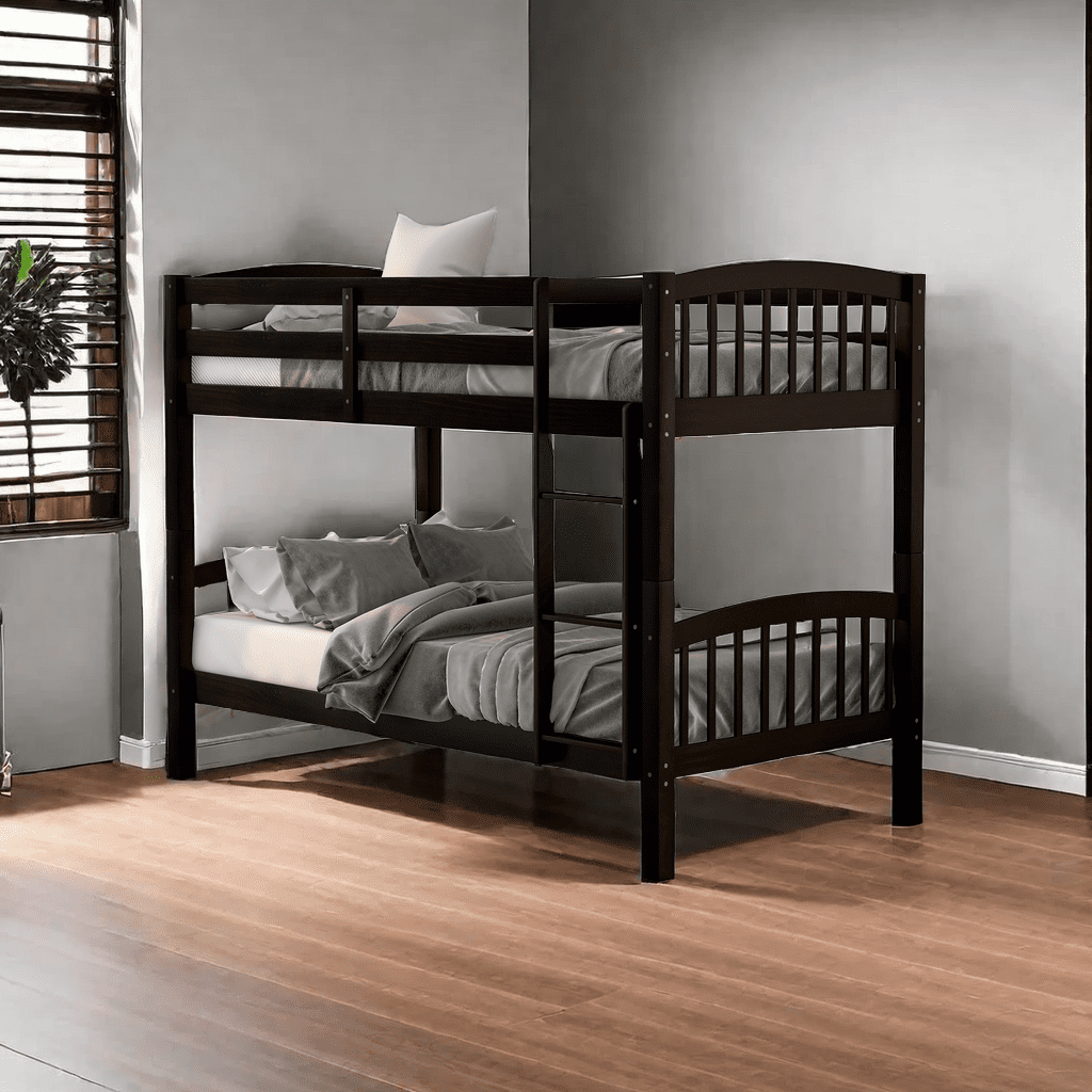 Solid Wood Twin Over Twin Bunk Bed Convertible with Reinforced ...