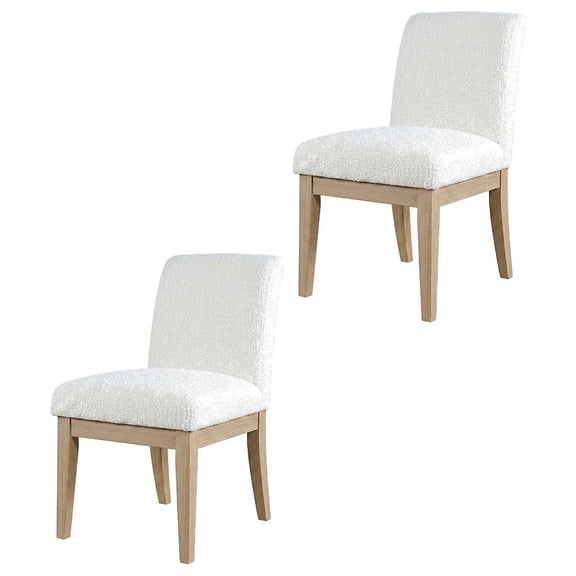 Solid Wood Upholstered Parsons Dining Chairs, Cream with Brown Wood Legs, Set of 2