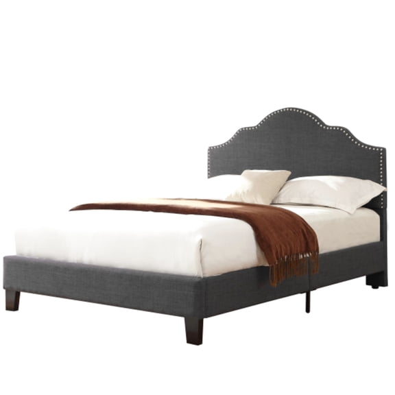 Solid Wood Upholstered Queen Bed In Gray - Foam Filled Structure