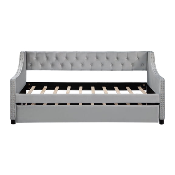 Solid Wood Upholstered Twin Size Trundle Daybed / Suitable for Guest Room Stay