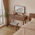 thumbnail image 1 of Solid Wood Vanity Desk with Mirror and Lights, Adjustable Height and Brightness, Makeup Vanity with 3 Drawers, Dressing Table for Bedroom, Living Room, Walnut, 1 of 10