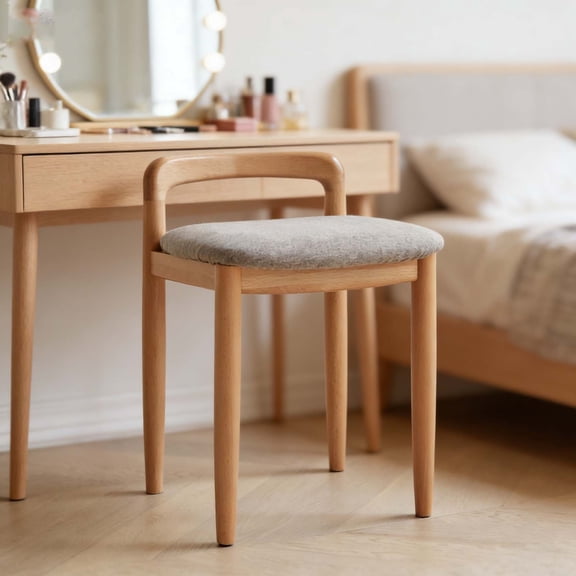 Solid Wood Vanity Stool Natural Beech Makeup Chair, Sturdy Comfort Multipurpose Seat for Dressing Table Study Office Bedroom Desk