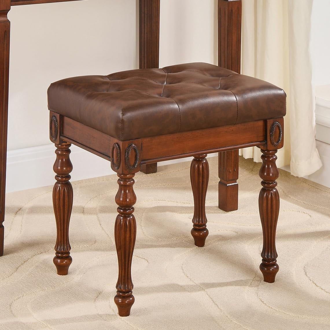 Solid Wood Vanity Bench Stool