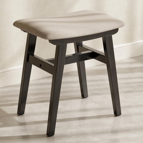 Solid Wood Vanity Stool with Saddle Cushion Linen-Covered High Rebound Sponge Seat 18.5 Inch Height Black Bestseling