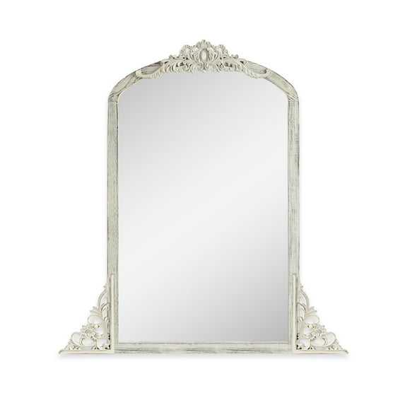 Solid Wood Wall Mirror Vintage Decorative Mirror for Living Room Bedroom 36"x24", Weathered White