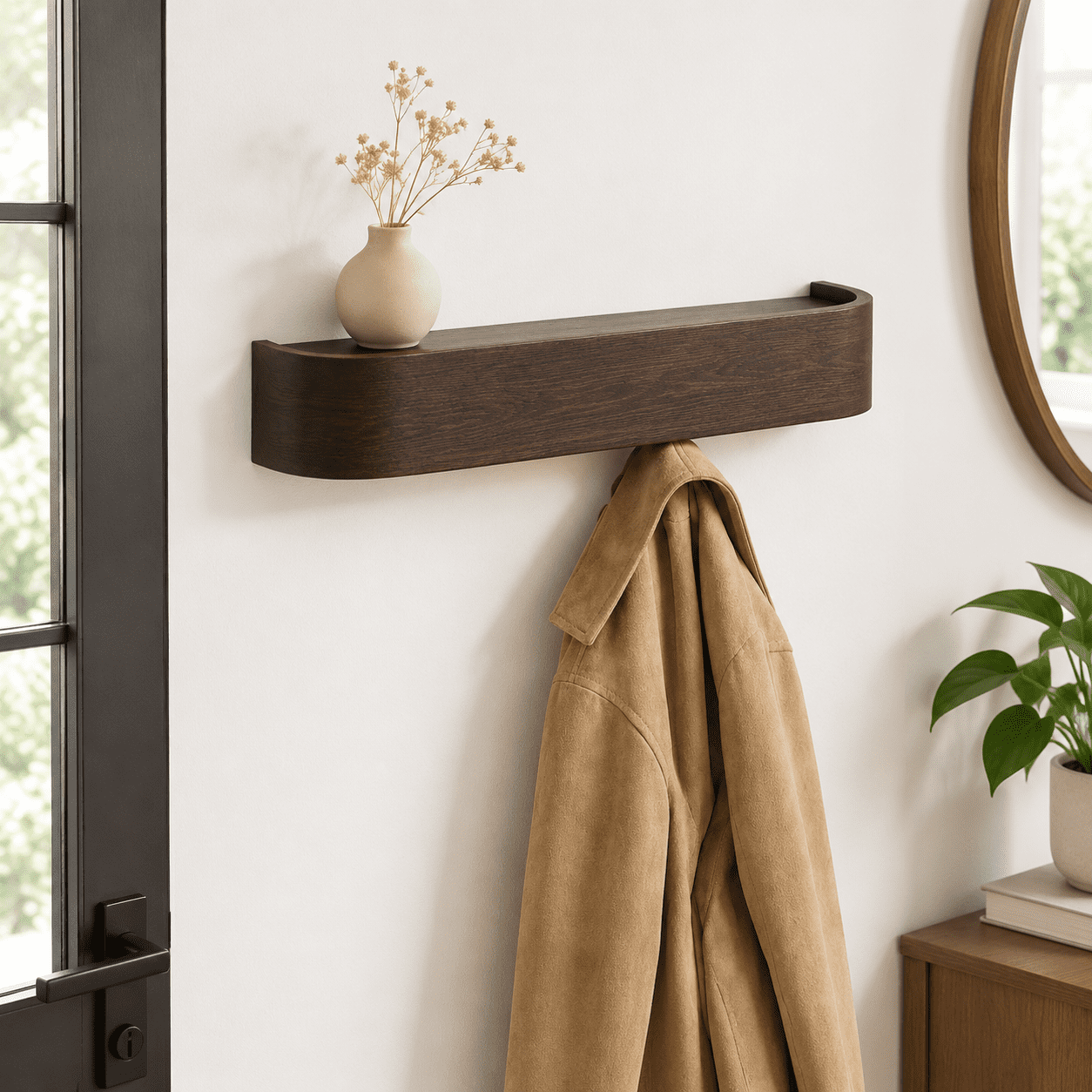 Wall Moount Rack Solid Wood Wall Mounted Coat Rack With Sh& 5 Hooks (black) - Walmart.com