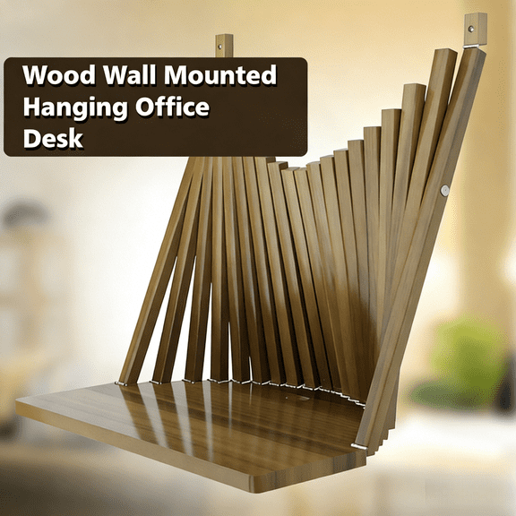 Solid Wood Wall Mounted Folding Table – Small Fold Down Desk, Space-Saving Drop Leaf Wall Desk for Home Office, Laundry Room, Kitchen & Small Spaces