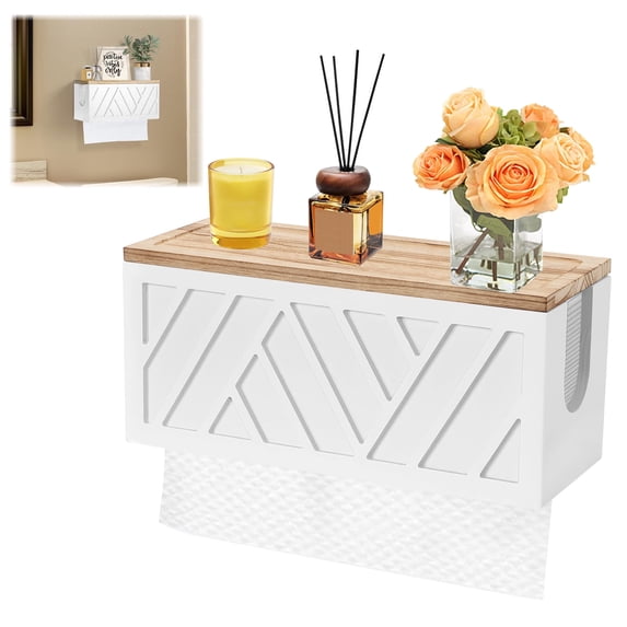 Solid Wood Wall-Mounted Paper Towel Holder with Lid – C-Fold, Z-Fold, Trifold Dispenser for Bathroom & Kitchen,White