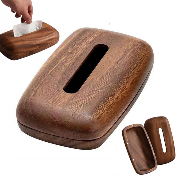 Solid Wood Walnut Tissue Box Multifunctional Wooden Storage Box, Mid-Century Modern & New Chinese Style, Decorative for Living Room Coffee Table Desk Bathroom