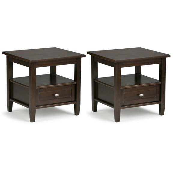 Solid Wood Warm Shaker End Tables Set of 2 with Storage Drawer and Open Shelf, Living Room Furniture