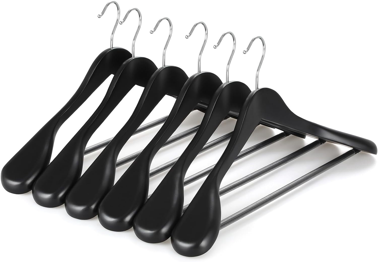 Solid Wood Wide Shoulder Suit Hangers with Non-Slip Pants Bar, 360 °   Swivel Hook, Heavy Duty Coat Hangers for Jackets, 10 Pack in Walnut