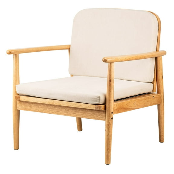 Solid Wood and Beige Fabric Lounge Chair Countryside Style Living Room