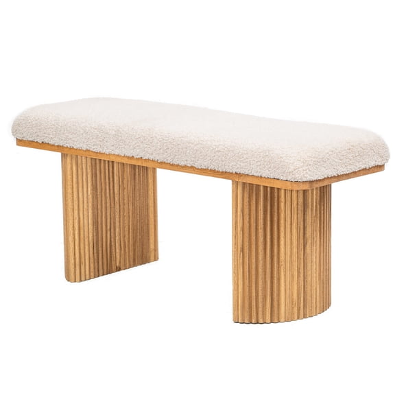 Solid Wood and White Boucle Bench Exotic Boho Entryway