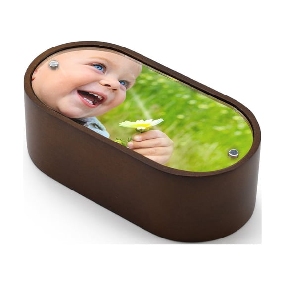 Solid Wooden 18 Note Pill Shaped Musical Photo Frame Paperweight - Many Songs to Choose - Pearly Shells