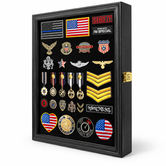 Solid Wooden 19"x14" Pin Display Case for Badges Medals Patches and Ribbons