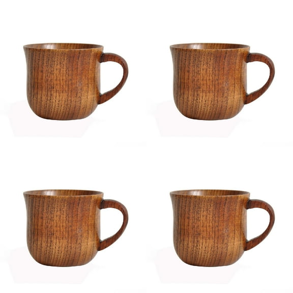 Solid Wooden Coffee Mug, Handcrafted Tea Cup with Comfortable Handle, Vintage Style Wood Cup for Hot Drinks, Outdoor Camping Accessories, Thoughtful Gift Idea