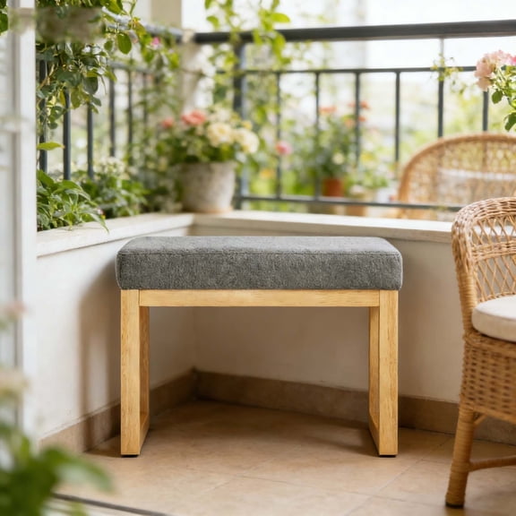 Solid Wooden Frame Small Bench, Dark Gray Soft Cushion, Entryway Bedroom Rectangular Ottoman for Compact Limited Spaces