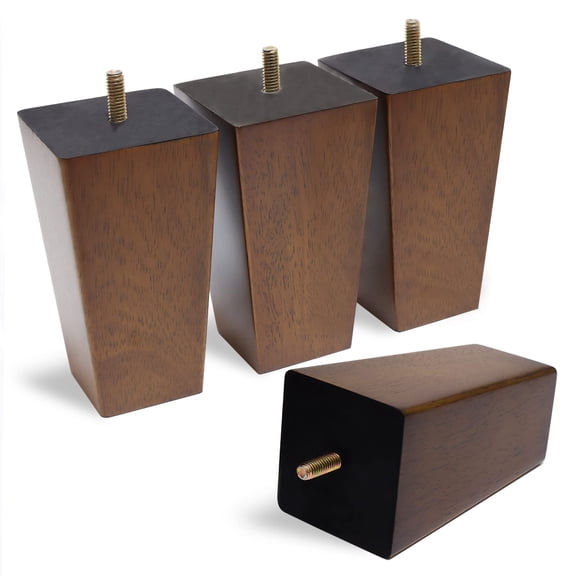 Solid Wooden Furniture Legs 6 Inch Mid Century Brown Square Legs For Couch Sofa Cabinet Bench Bed Set Of 4