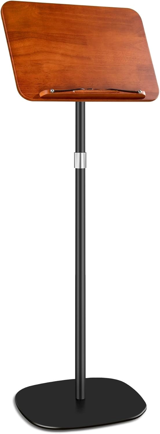 Solid Wooden Height Adjustable Music Sheet Stand for Guitar Bass Violin Ukulele Sax Players Stage Performance Music Stand, Floor Reading Stand with Page Clip for Cookbooks, Sheet Music, etc