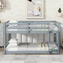 Solid Wooden , Solid Rubber Wooden Twin over Twin Floor Bunk Bed with Ladder ,Upper and Bottom Bed Platforms crafted with Strengthened Slats ,Grey