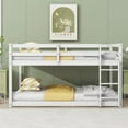 thumbnail image 1 of Solid Wooden , Solid Rubber Wooden Twin over Twin Floor Bunk Bed with Ladder ,Upper and Bottom Bed Platforms crafted with Strengthened Slats, White, 1 of 10