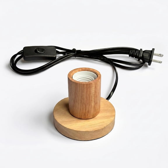 Solid Wooden Table Lamp Base, E26/E27 Universal Socket, Plug-in Lamp Holder with On/Off Switch & 5.57ft Extension Cord, Stable Desktop Lighting Stand for Bedside Decor & DIY Lighting Projects