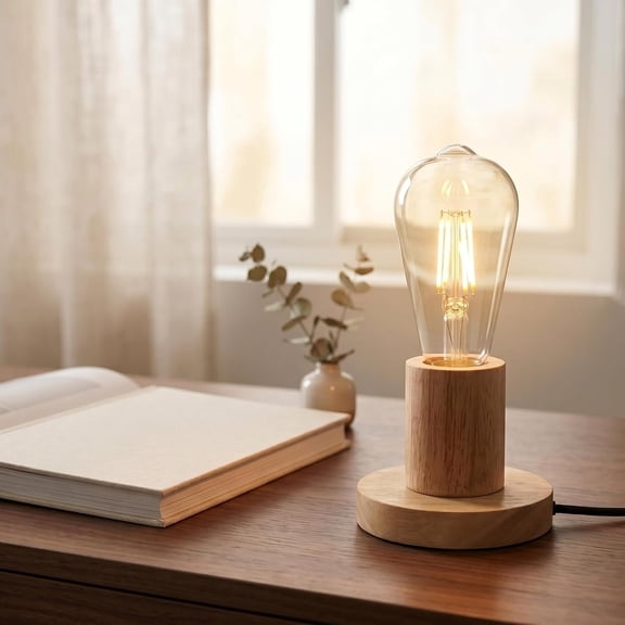 Solid Wooden Table Lamp Base, E26/E27 Universal Socket, Plug-in Lamp Holder with On/Off Switch & 5.57ft Extension Cord, Stable Desktop Lighting Stand for Bedside Decor & DIY Lighting Projects
