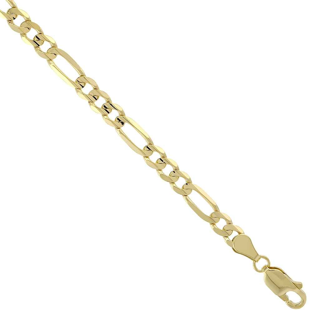 Solid Yellow 10K Gold 4.5mm Figaro Chain Necklace for Men and Women Concave High Polished 22 inch