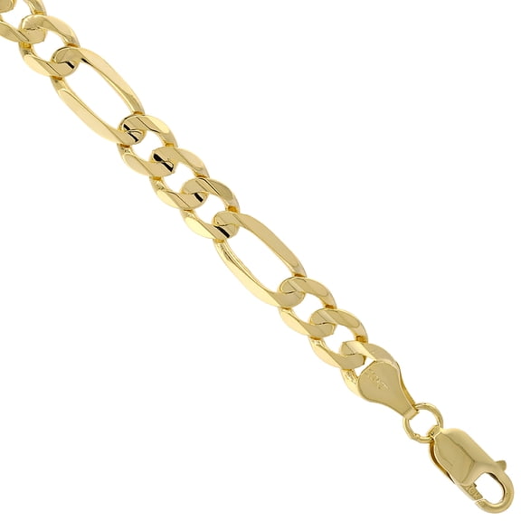 Solid Yellow 10K Gold 7mm Figaro Chain Necklace for Men and Women Concave High Polished 26 inch