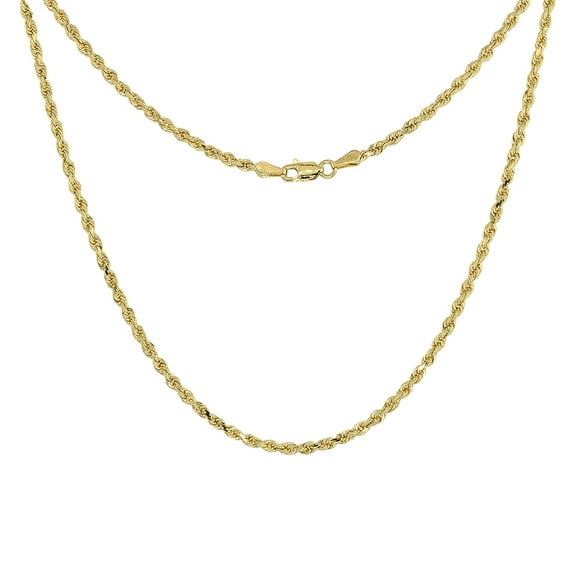 Solid Yellow 10K Gold Rope Chain Necklace 2.5 mm Diamond Cut 30 inch