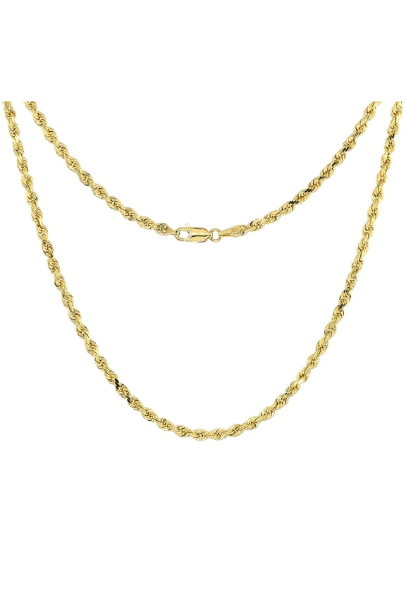 Solid Yellow 10K Gold Rope Chain Necklace 3 mm Diamond Cut 28 inch