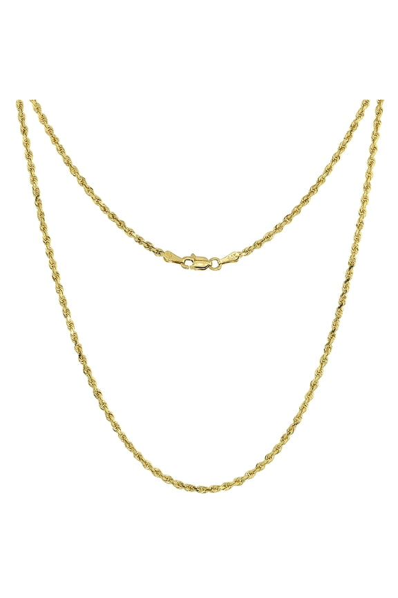 Solid Yellow 14K Gold 2mm Diamond Cut Rope Chain Necklace for Men and Women 26 inch