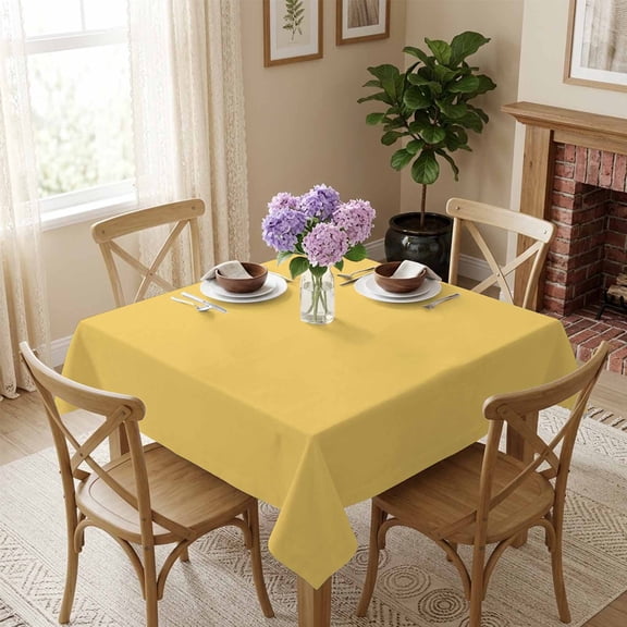 Solid Yellow Color Square Tablecloth 60x60 Inch Yellow Vintage Waterproof Polyester Tablecloth for Dining Table, Washable Table Cover for Kitchen Dining Room Wedding Decoration,Stain Resistant