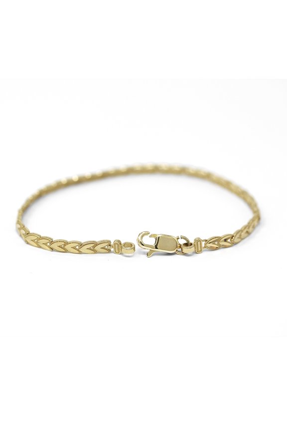 Solid Yellow Gold Chevron Leaf Link Sparkle Cut Women'S Bracelet (3.81 Mm)