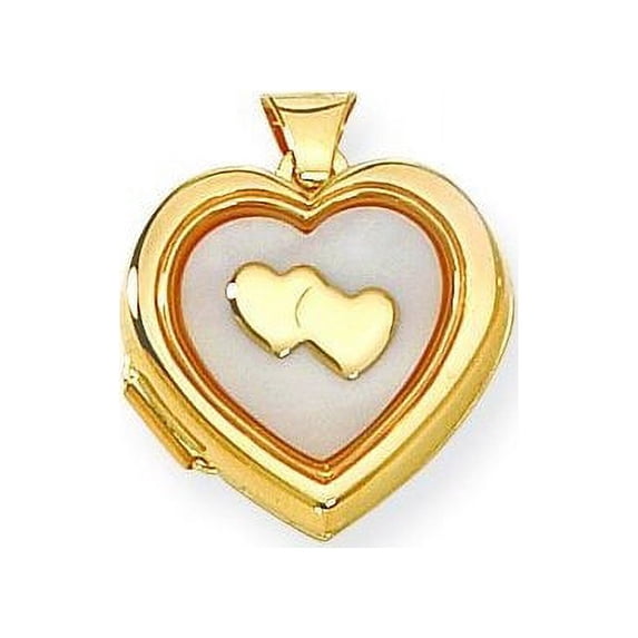 Solid Yellow Gold Mother of Pearl Locket - Just Under 3/4 Inch X 3/4 Inch